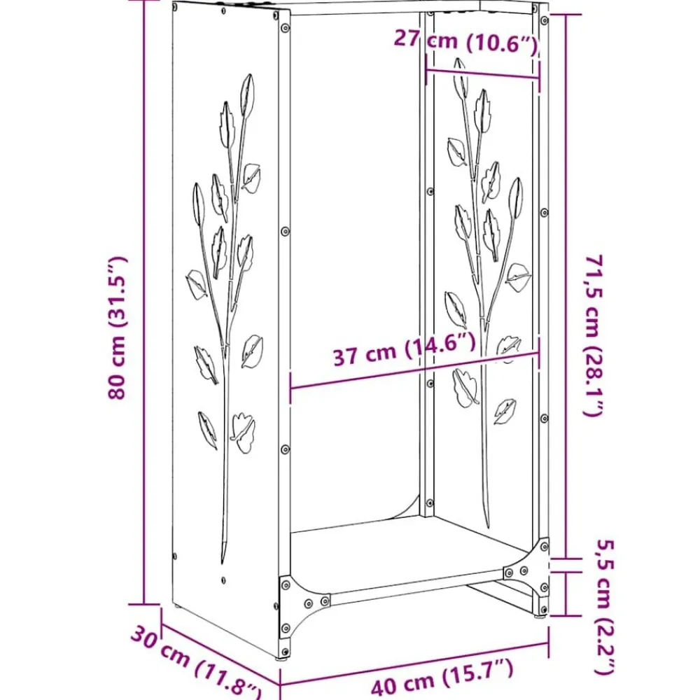 vidaXL Accesorios Para Hornos De Leña Y Chimeneas-Leñero 40x30x80 cm Acero laminado en frío
