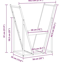 vidaXL Leñero 69,5x35x81 cm Acero laminado en frío Negro Outlet