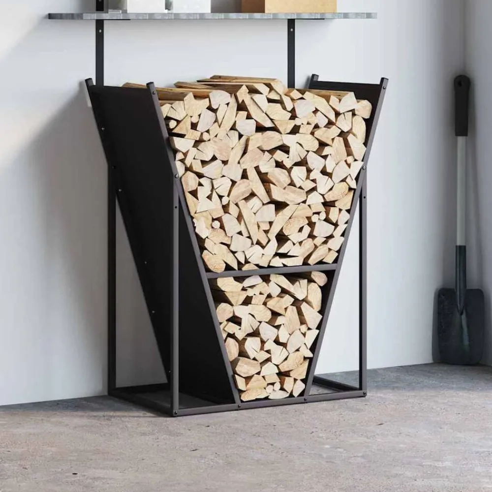vidaXL Leñero 69,5x35x81 cm Acero laminado en frío Negro Outlet