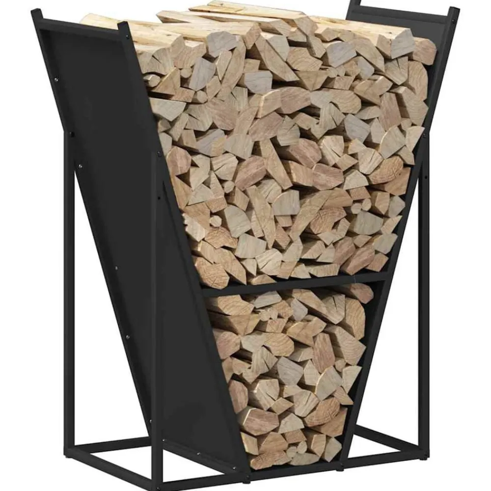 vidaXL Leñero 69,5x35x81 cm Acero laminado en frío Negro Outlet