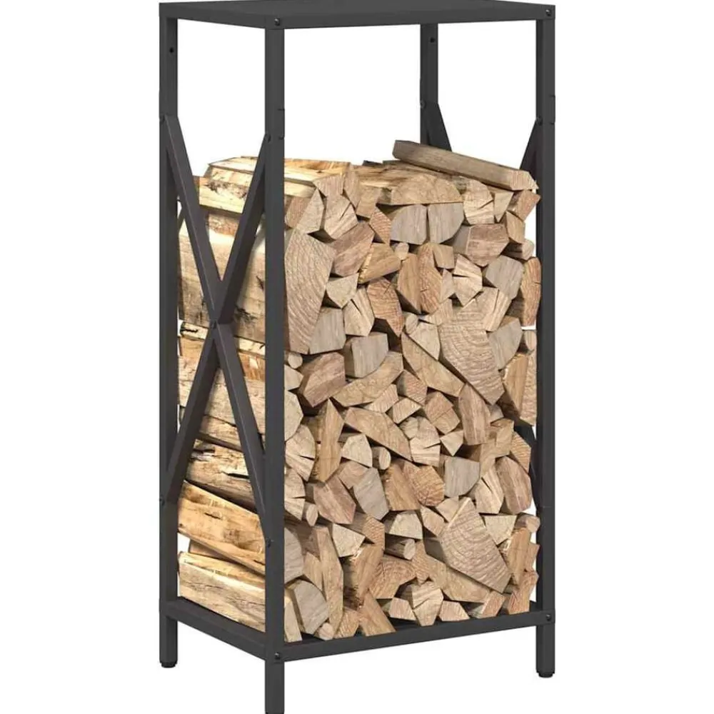vidaXL Leñero 34x25x70 cm Acero laminado en frío Negro