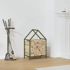 vidaXL Leñero 40x25x60 cm Acero laminado en frío Verde oliva Sale