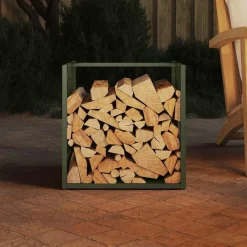 vidaXL Leñero 40x40x40 cm Acero laminado en frío Verde oliva New