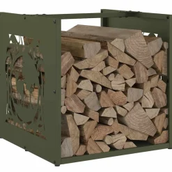 vidaXL Leñero 40x40x40 cm Acero laminado en frío Verde oliva New
