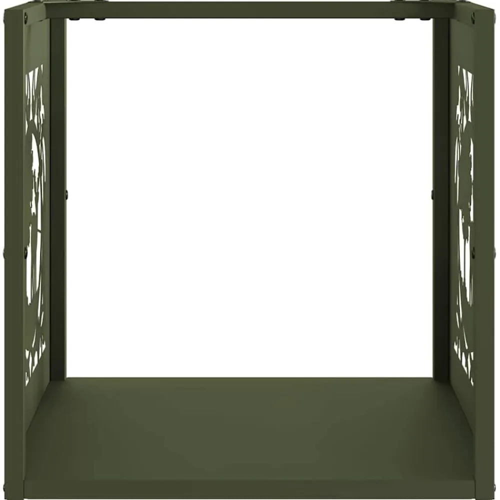 vidaXL Leñero 40x40x40 cm Acero laminado en frío Verde oliva New