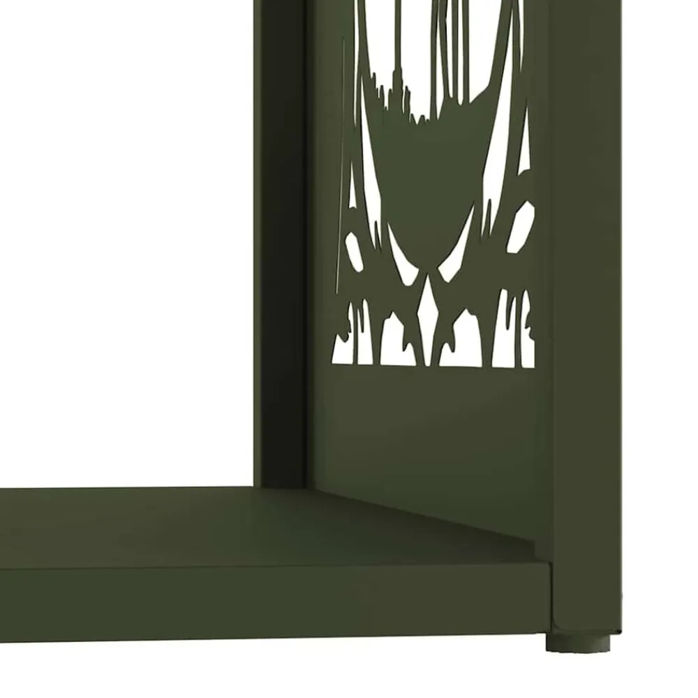 vidaXL Leñero 40x40x40 cm Acero laminado en frío Verde oliva New