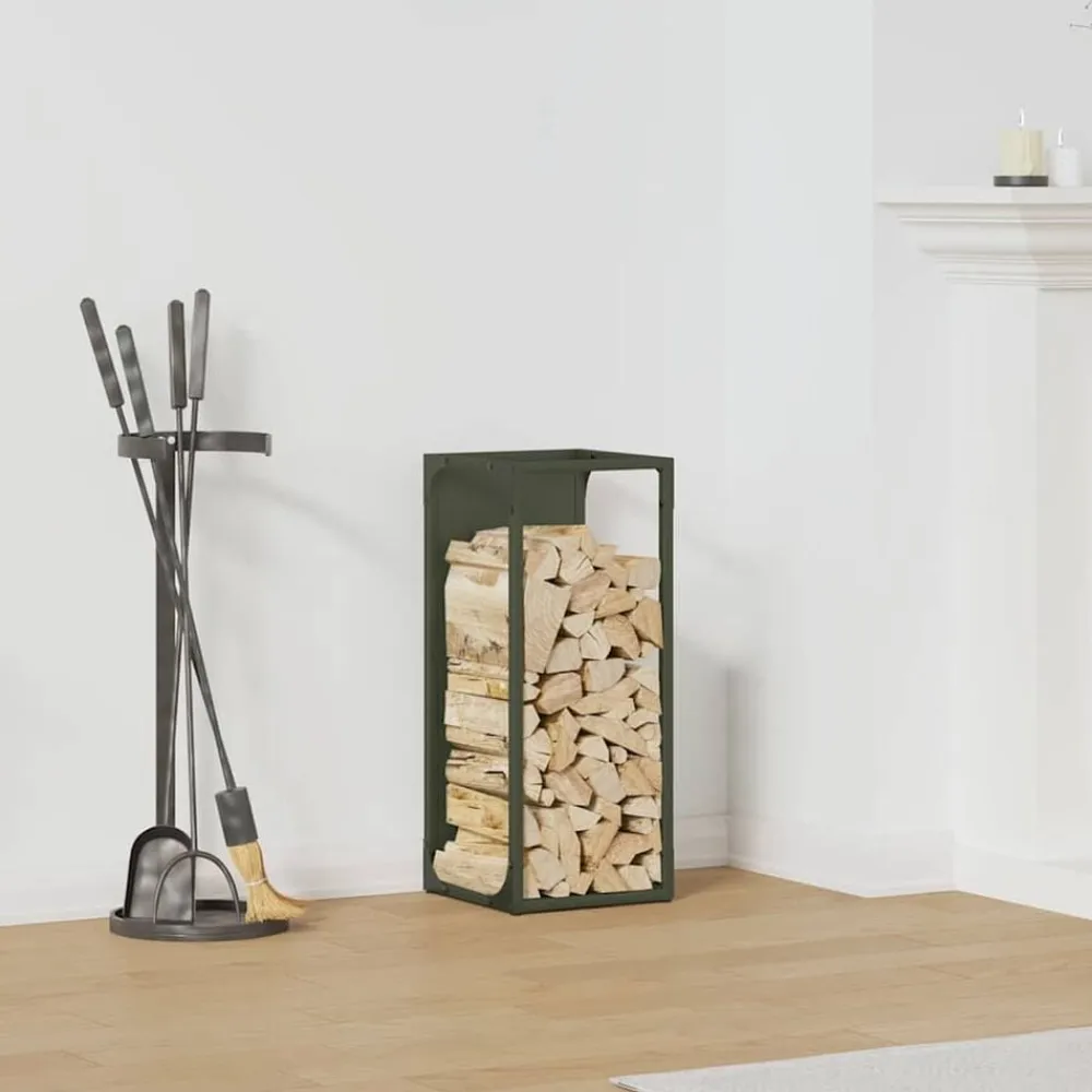 vidaXL Leñero 25x25x60 cm Acero laminado en frío Verde oliva Outlet