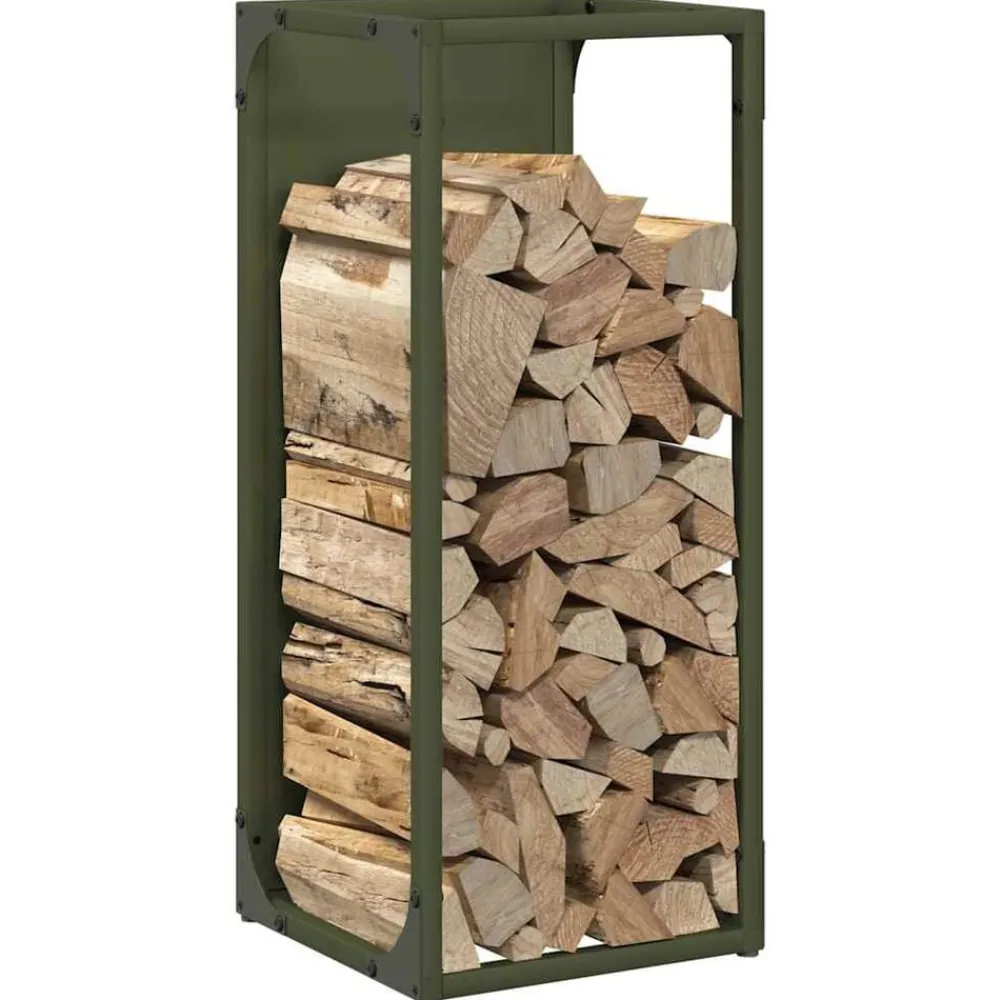 vidaXL Leñero 25x25x60 cm Acero laminado en frío Verde oliva Outlet