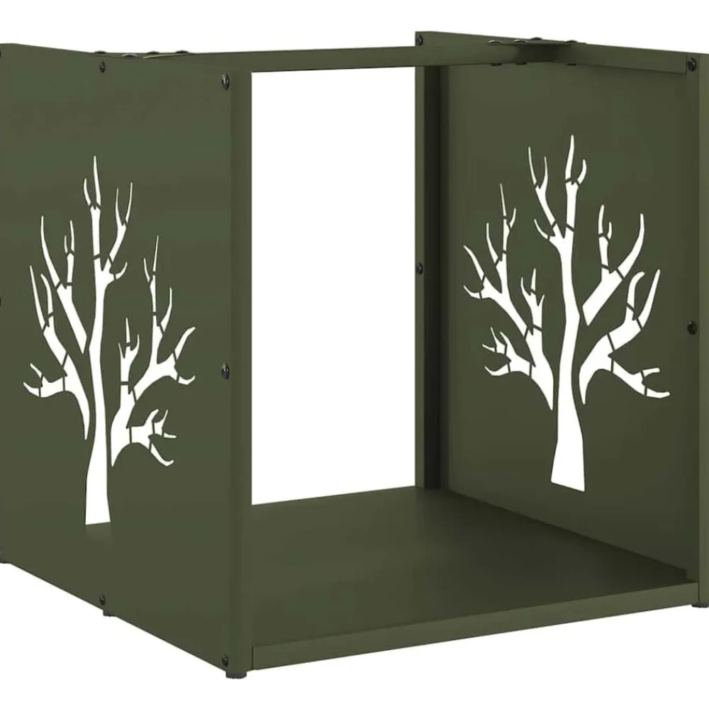 vidaXL Leñero 40x40x40 cm Acero laminado en frío Verde oliva Clearance
