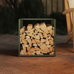 vidaXL Leñero 40x40x40 cm Acero laminado en frío Verde oliva Clearance