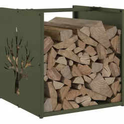 vidaXL Leñero 40x40x40 cm Acero laminado en frío Verde oliva Clearance