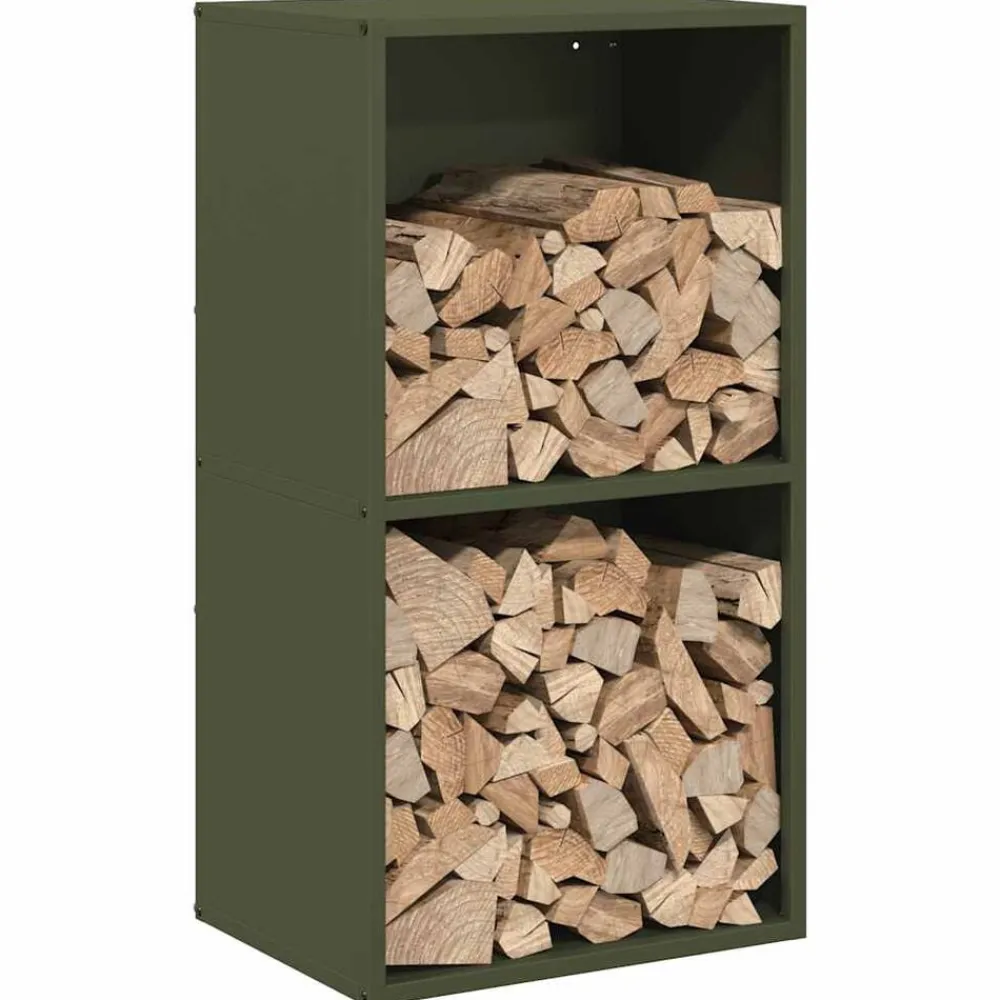vidaXL Leñero 40x30x75 cm Acero laminado en frío Verde oliva