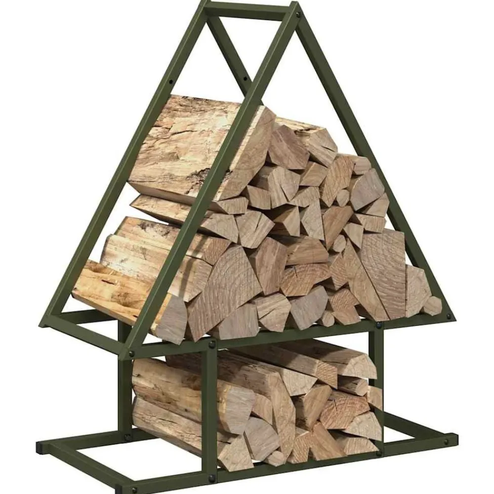 vidaXL Leñero 50x25x60 cm Acero laminado en frío Verde oliva Online