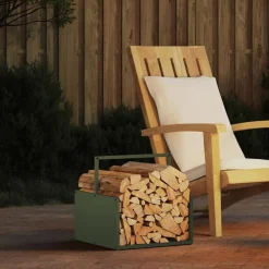 vidaXL Leñero 40x40x40 cm Acero laminado en frío Verde oliva Clearance