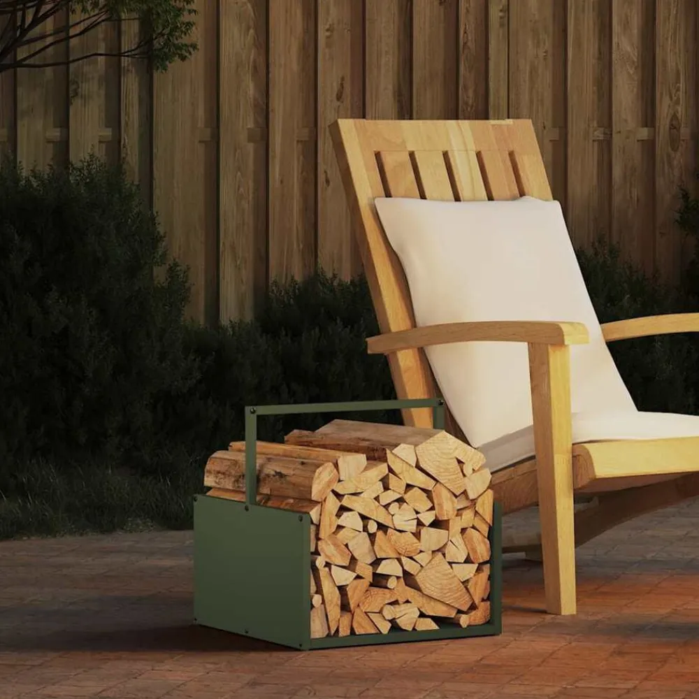 vidaXL Leñero 40x40x40 cm Acero laminado en frío Verde oliva Clearance