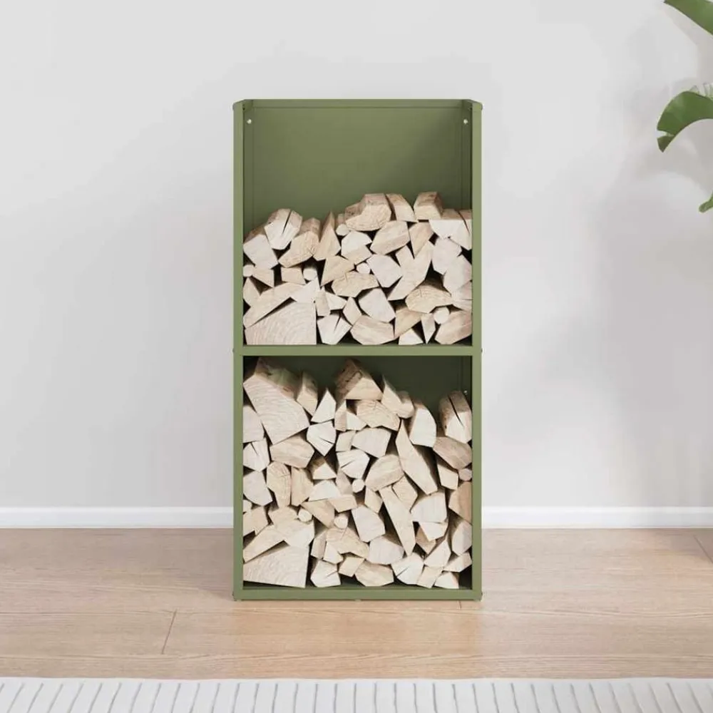vidaXL Leñero 40x30x80 cm Acero laminado en frío Verde oliva Outlet