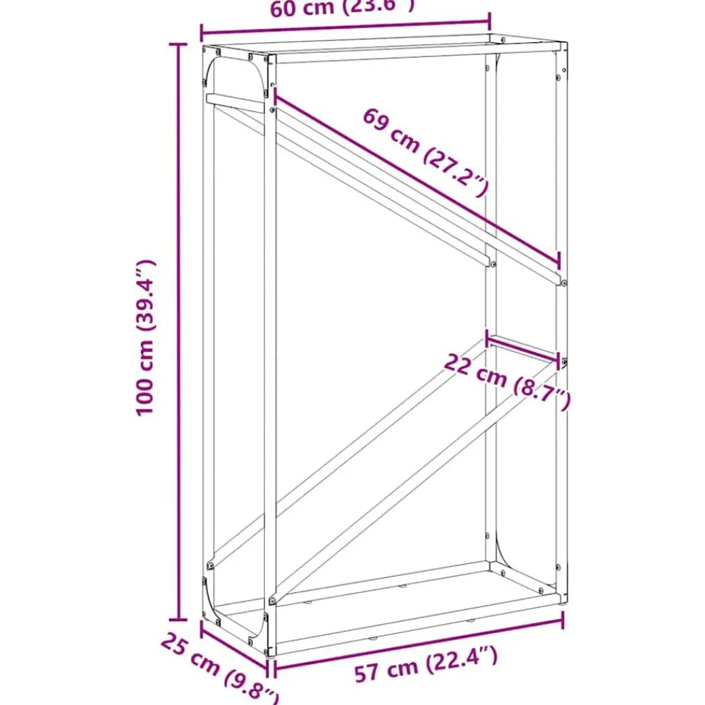 vidaXL Leñero 60x25x100 cm Acero laminado en frío Verde oliva