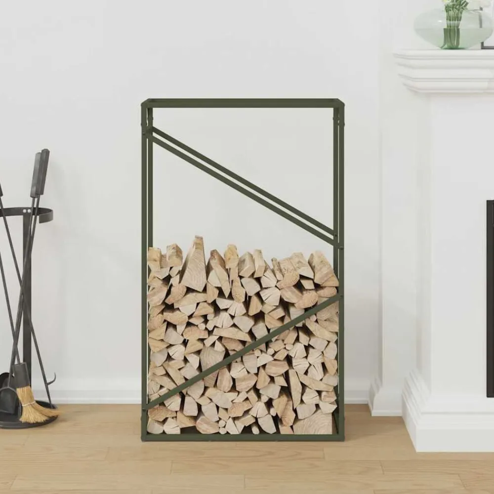 vidaXL Leñero 60x25x100 cm Acero laminado en frío Verde oliva