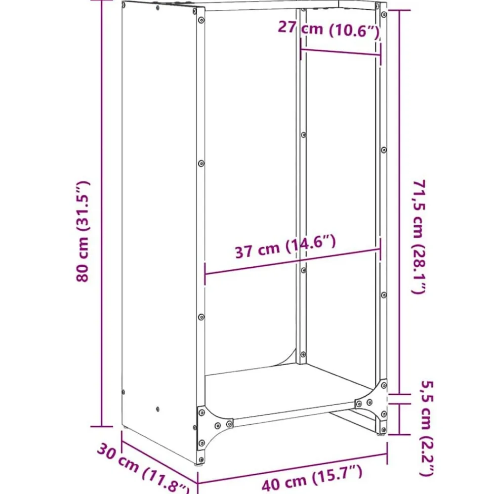 vidaXL Leñero 40x30x80 cm Acero inoxidable