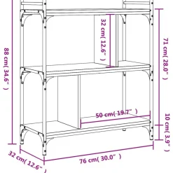 vidaXL Estanterías-Librería 3 estantes madera ingeniería marrón roble 76x32x88 cm