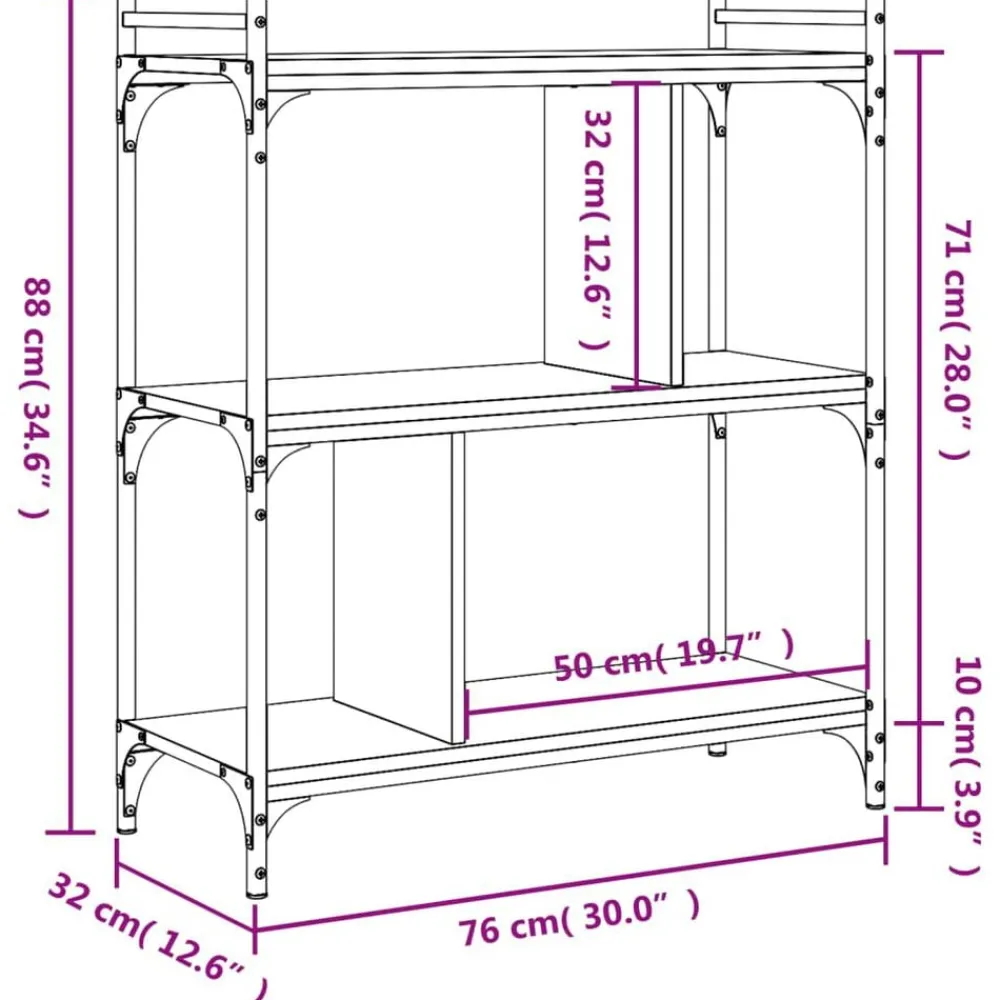 vidaXL Estanterías-Librería 3 estantes madera ingeniería 76x32x88 cm