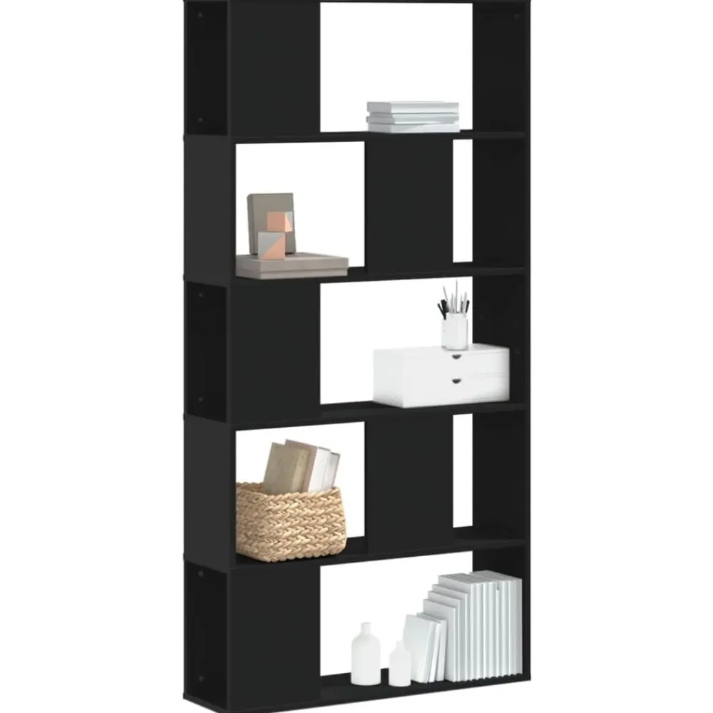 vidaXL Estanterías-Librería 5 niveles madera ingeniería negra 80,5x23,5x162,5 cm