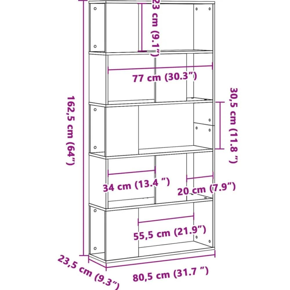 vidaXL Estanterías-Librería 5 niveles madera color envejecido 80,5x23,5x162,5 cm