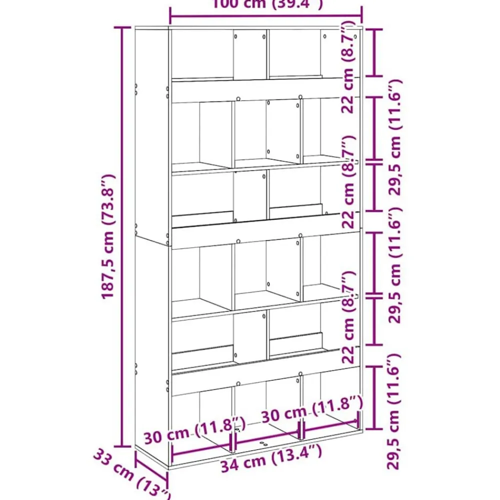 vidaXL Estanterías-Librería 2 pcs 100 x 33 x 187,5 cm