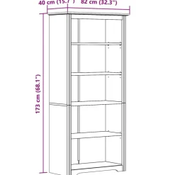 vidaXL Estanterías-Librería BODO 5 estantes madera maciza pino marrón 82x40x173 cm