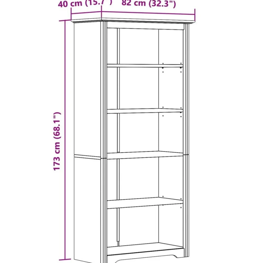vidaXL Estanterías-Librería BODO 5 estantes madera maciza pino marrón 82x40x173 cm