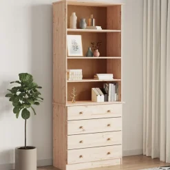 vidaXL Librería con cajones ALTA madera maciza de pino 77x35x186,5 cm Natural Online