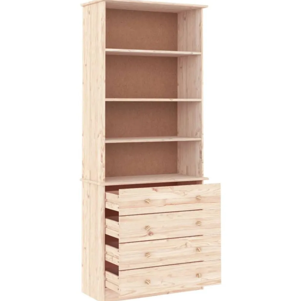 vidaXL Librería con cajones ALTA madera maciza de pino 77x35x186,5 cm Natural Online