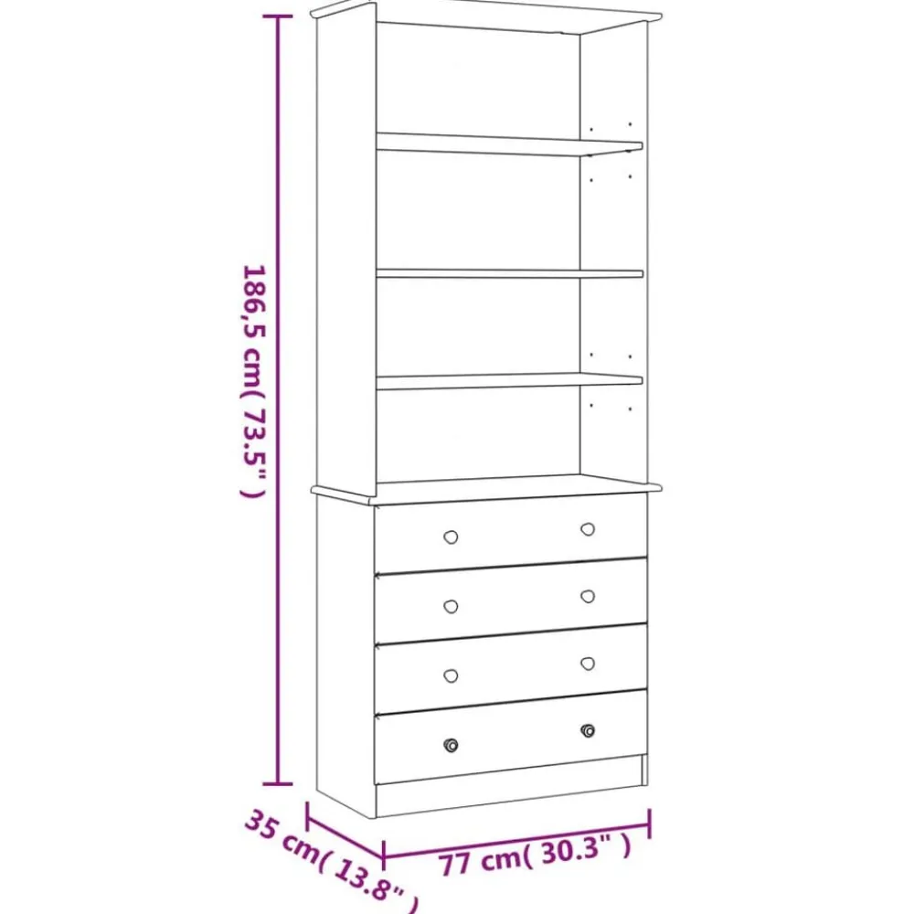 vidaXL Librería con cajones ALTA madera maciza de pino 77x35x186,5 cm Natural Online