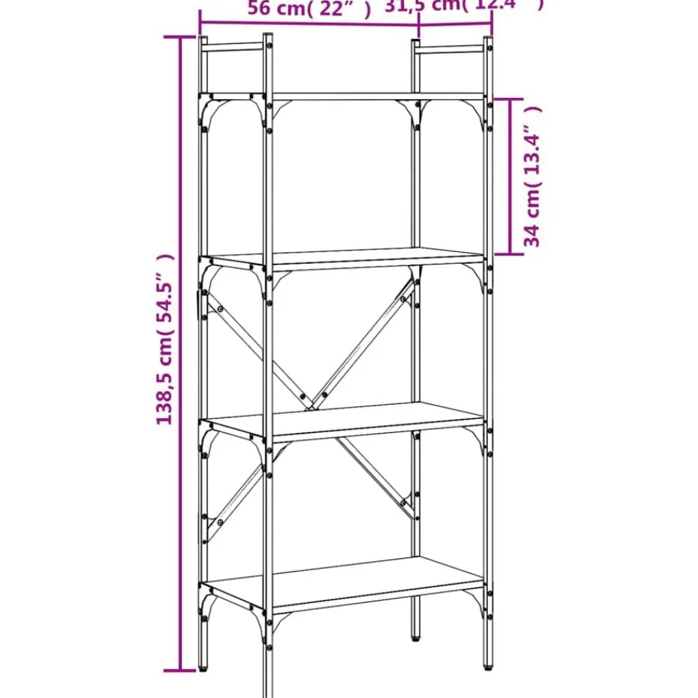 vidaXL Librería de 4 estantes madera ingeniería 56x31,5x138,5 cm Negro Online