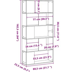 vidaXL Librería de 5 niveles madera 80,5x23,5x162,5 cm Roble Sonoma Online