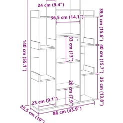 vidaXL Estanterías-Librería de madera contrachapada envejecida 86x25,5x140 cm