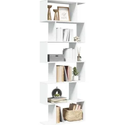 vidaXL Librería divisor 6 niveles madera ingeniería 70x24x193cm Blanco Clearance