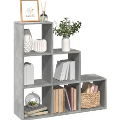vidaXL Estanterías-Librería divisor 3 niveles madera gris hormigón 99x29x99 cm