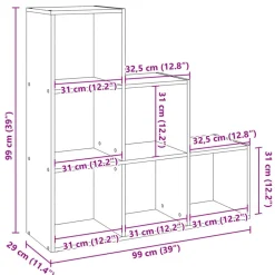 vidaXL Estanterías-Librería divisor 3 niveles madera gris hormigón 99x29x99 cm