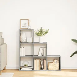 vidaXL Estanterías-Librería divisor 3 niveles madera gris hormigón 99x29x99 cm