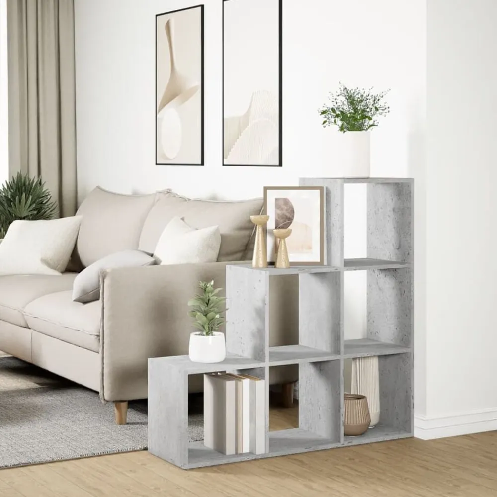 vidaXL Estanterías-Librería divisor 3 niveles madera gris hormigón 99x29x99 cm