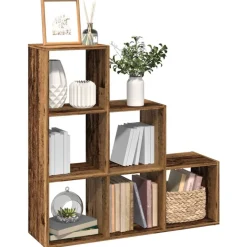 vidaXL Estanterías-Librería divisor 3 niveles madera envejecida 99x29x99 cm
