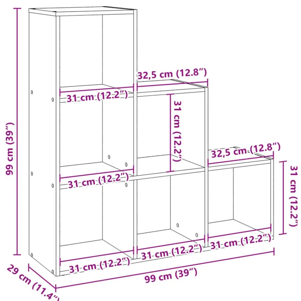 vidaXL Estanterías-Librería divisor 3 niveles madera envejecida 99x29x99 cm