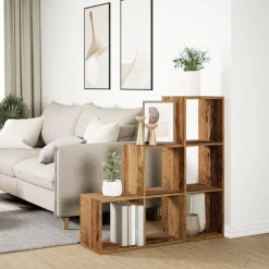 vidaXL Estanterías-Librería divisor 3 niveles madera envejecida 99x29x99 cm