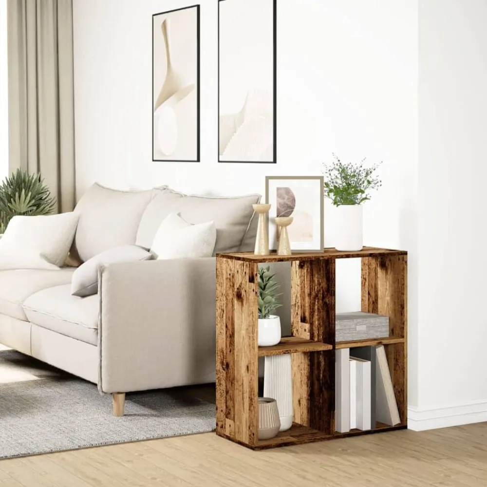 vidaXL Librería divisor madera ingeniería envejecida 69,5x29x69,5 cm Madera antigua Hot