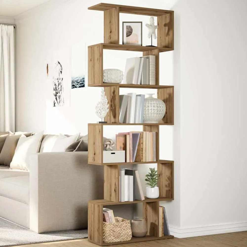 vidaXL Librería divisora 6 niveles madera 70x24x193 cm Roble artisan Sale