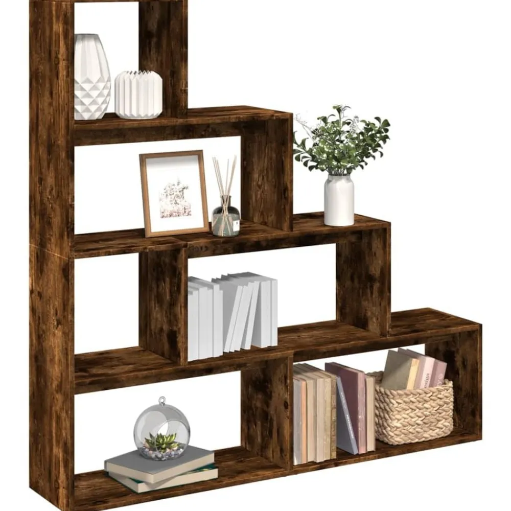 vidaXL Librería divisora 4 niveles 143,5x29x143,5 cm Roble ahumado Best