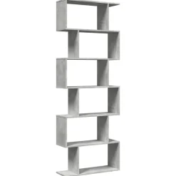 vidaXL Estanterías-Librería divisora 6 niveles madera gris hormigón 70x24x193 cm