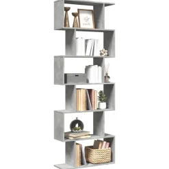 vidaXL Estanterías-Librería divisora 6 niveles madera gris hormigón 70x24x193 cm