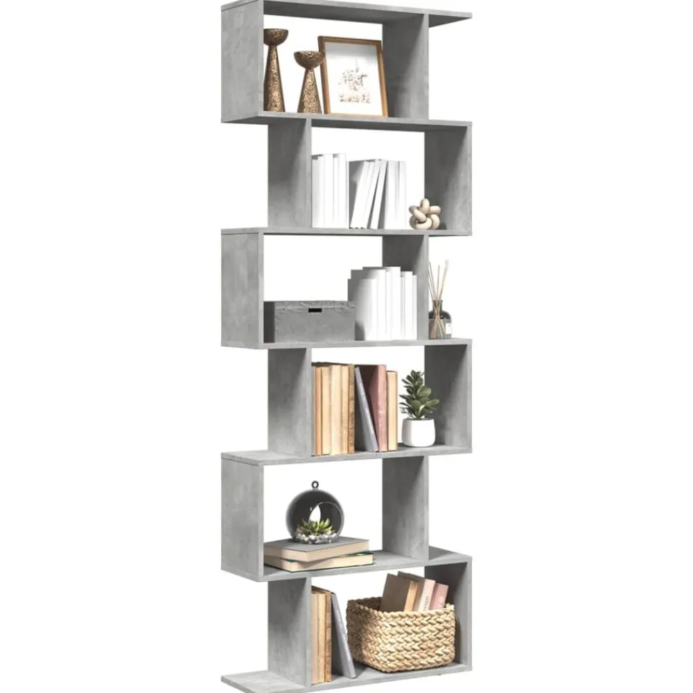 vidaXL Estanterías-Librería divisora 6 niveles madera gris hormigón 70x24x193 cm